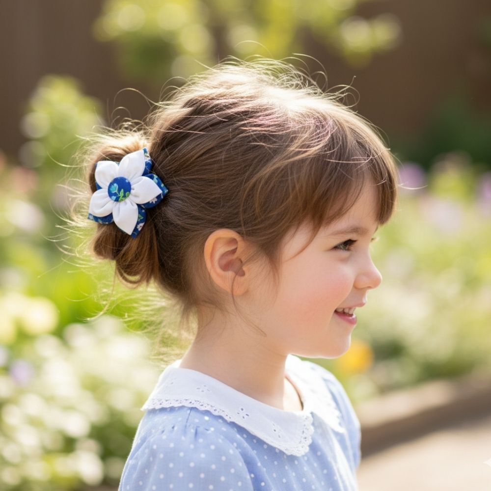 Girls Handmade Blue/White Flower Hair Clip- Brand New